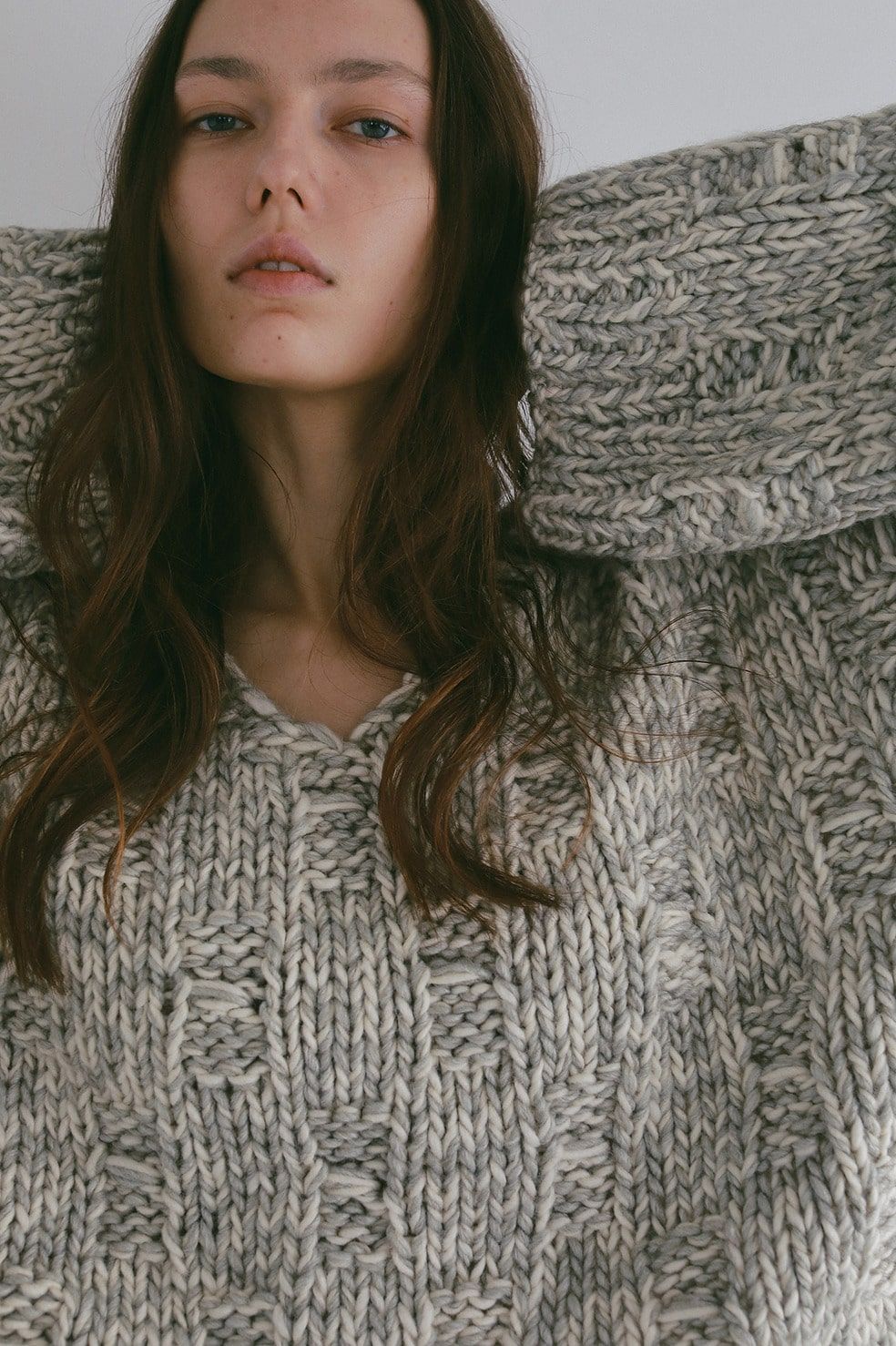 バルキーヤーンハンドニットトップス -  BULKY YARN HAND KNIT TOPS(GREY MIX)