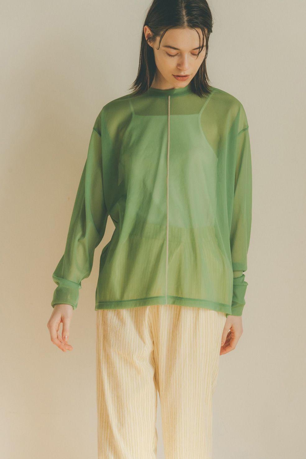 CLANE - LINE SHEER L/S TOPS - GREEN | ADDICT WEB SHOP