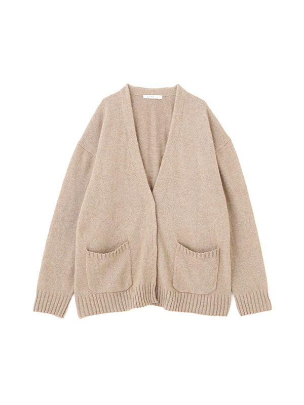 プレーンステッチVネックニットカーディガン (BEIGE)