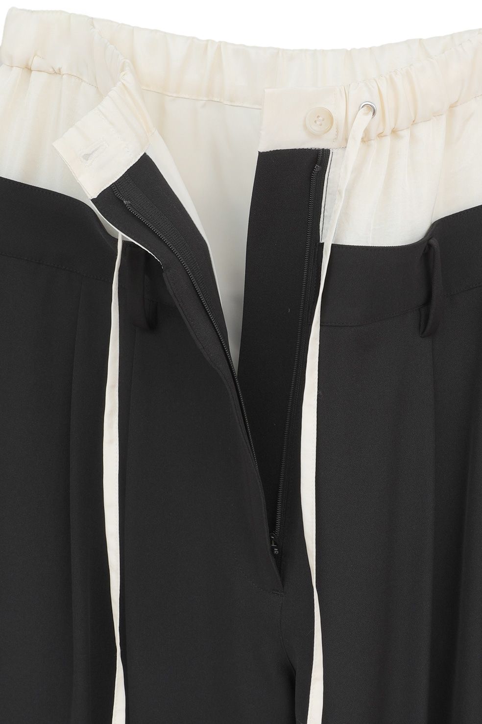 ダブルレイヤード スラックス - W WAIST WIDE SLACKS (BLACK)