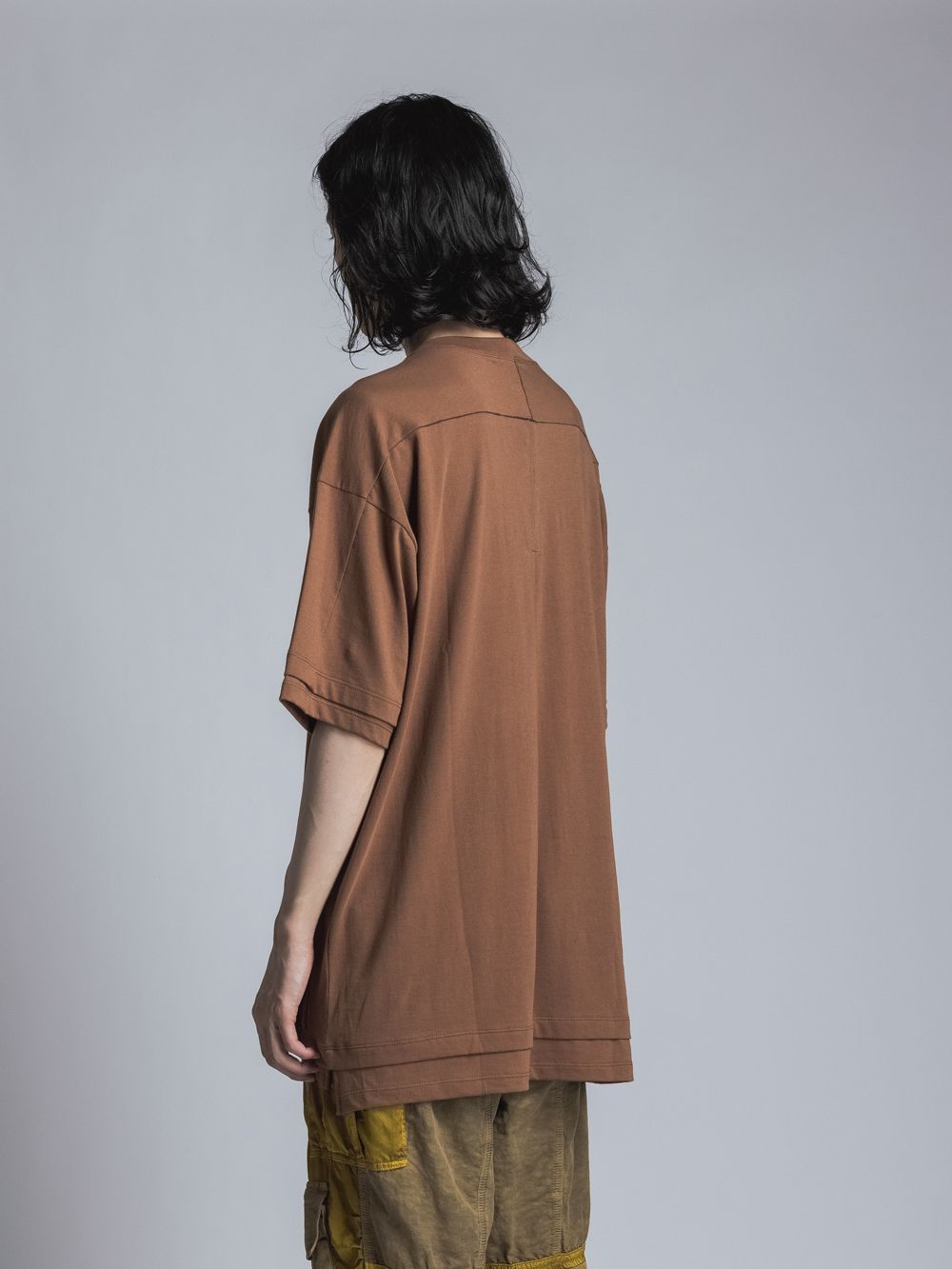 ソフト天竺  レイヤード風 半袖Tシャツ BROWN