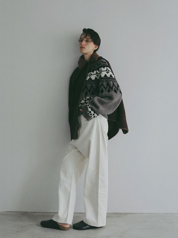 ラウンドヨークハンドニットプルオーバー - GREY