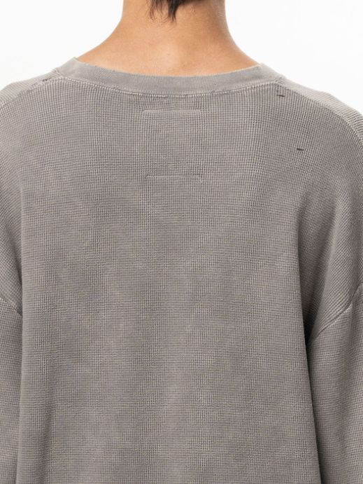 ブリーチド ワッフル ロング スリーブ Tシャツ - Bleached Waffle Long Sleeve T-Shirt (KHIKI)
