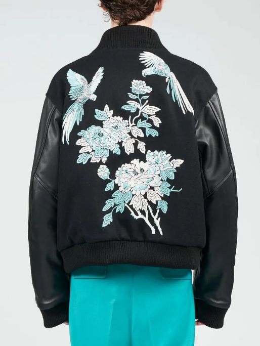 【Creepy Nuts R-指定 着用】 フラワー 刺繍 スタジアム ジャンパー  - Flower Embroidery Stadium Jumper BLACK