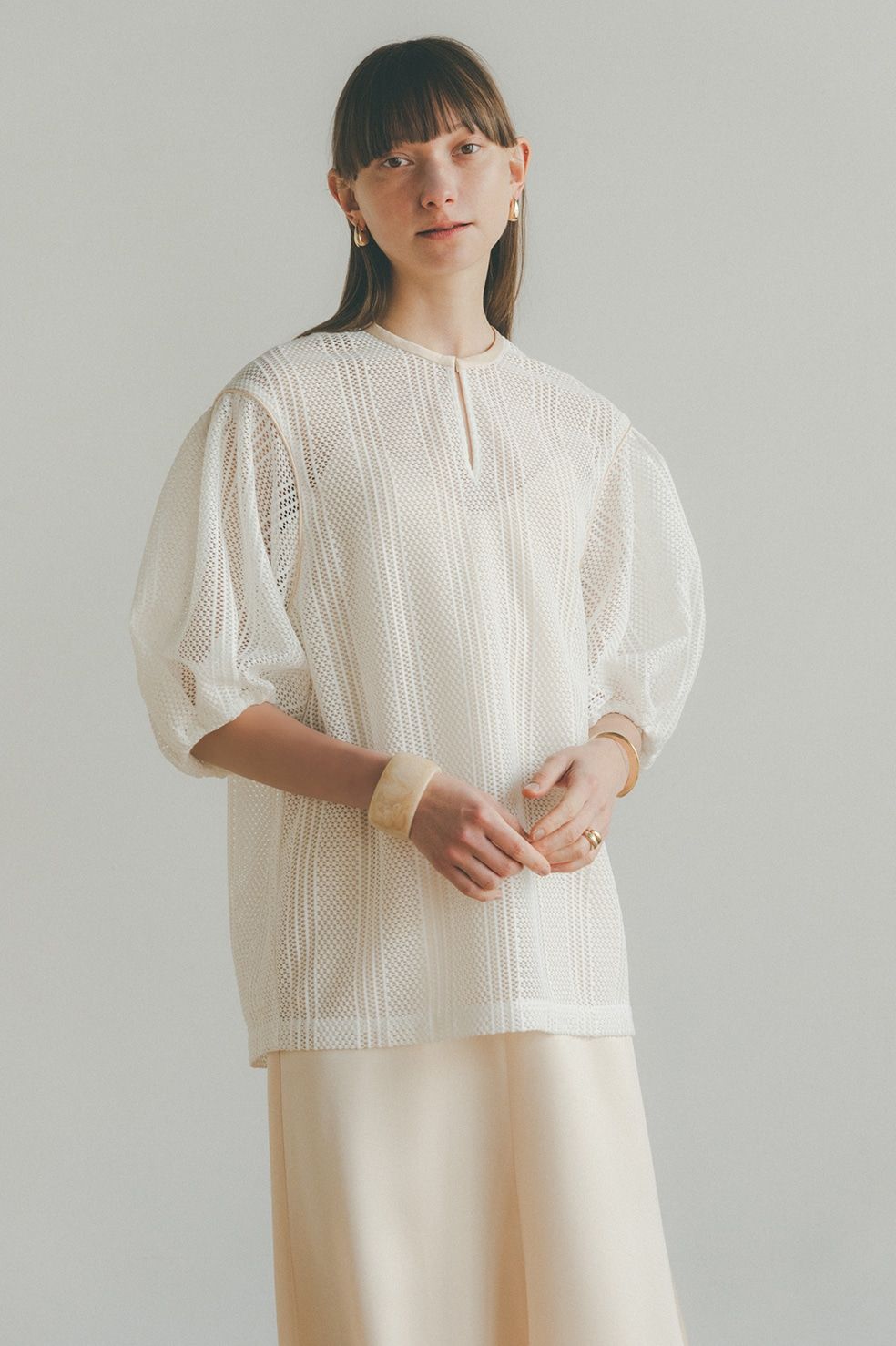 レイヤードワンピース - STRIPE LACE LAYERED ONE PIECE - WHITE