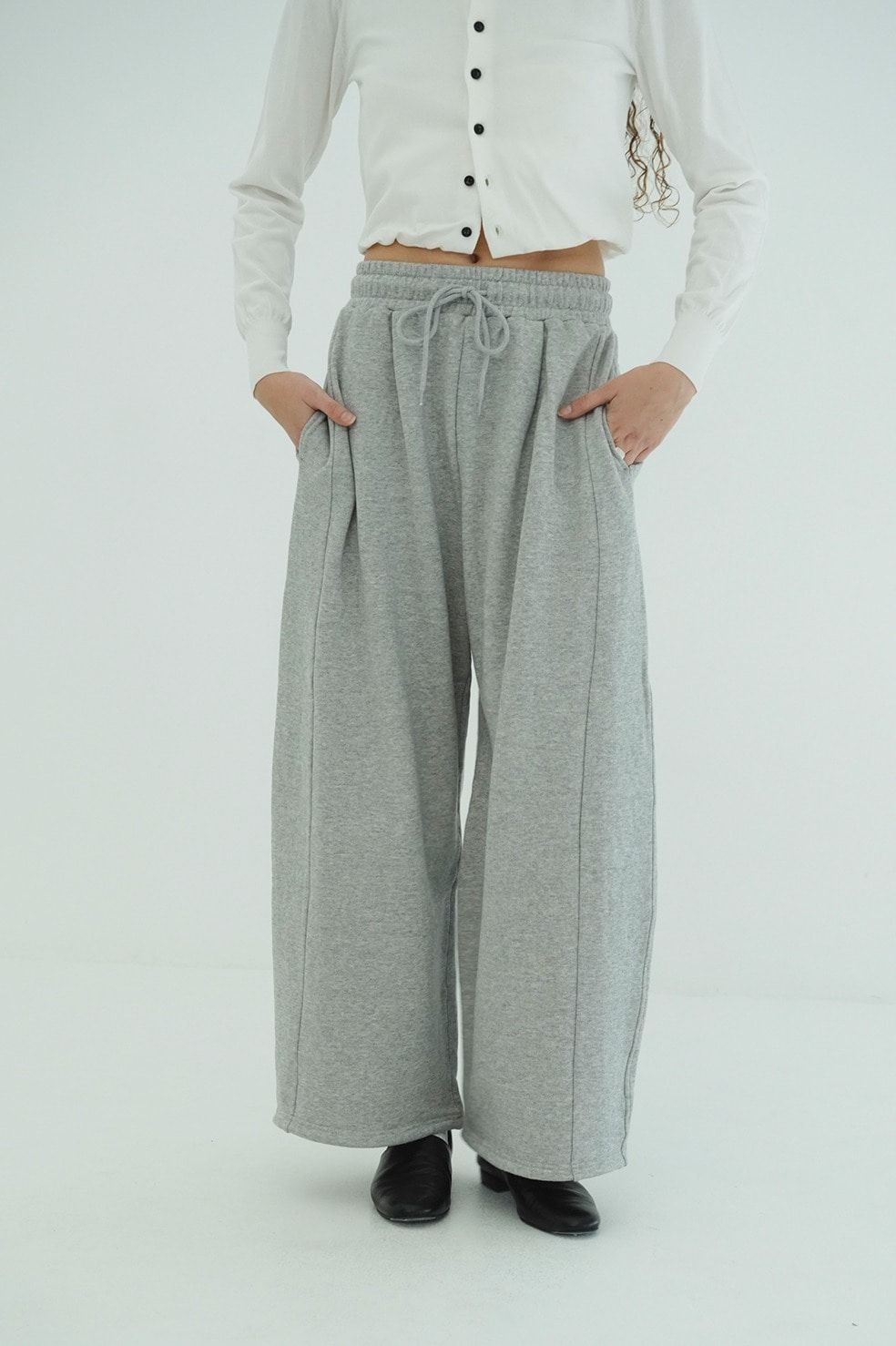 パフトップス - W FACE CLOUD PUFF SLEEVE TOPS (GREY)