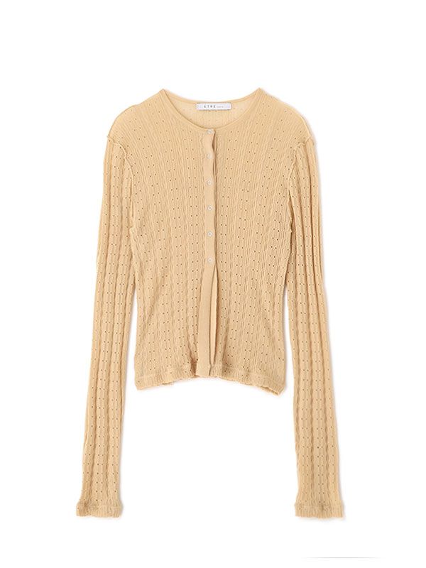 パターンスティッチシアーニットカーディガン （BEIGE)