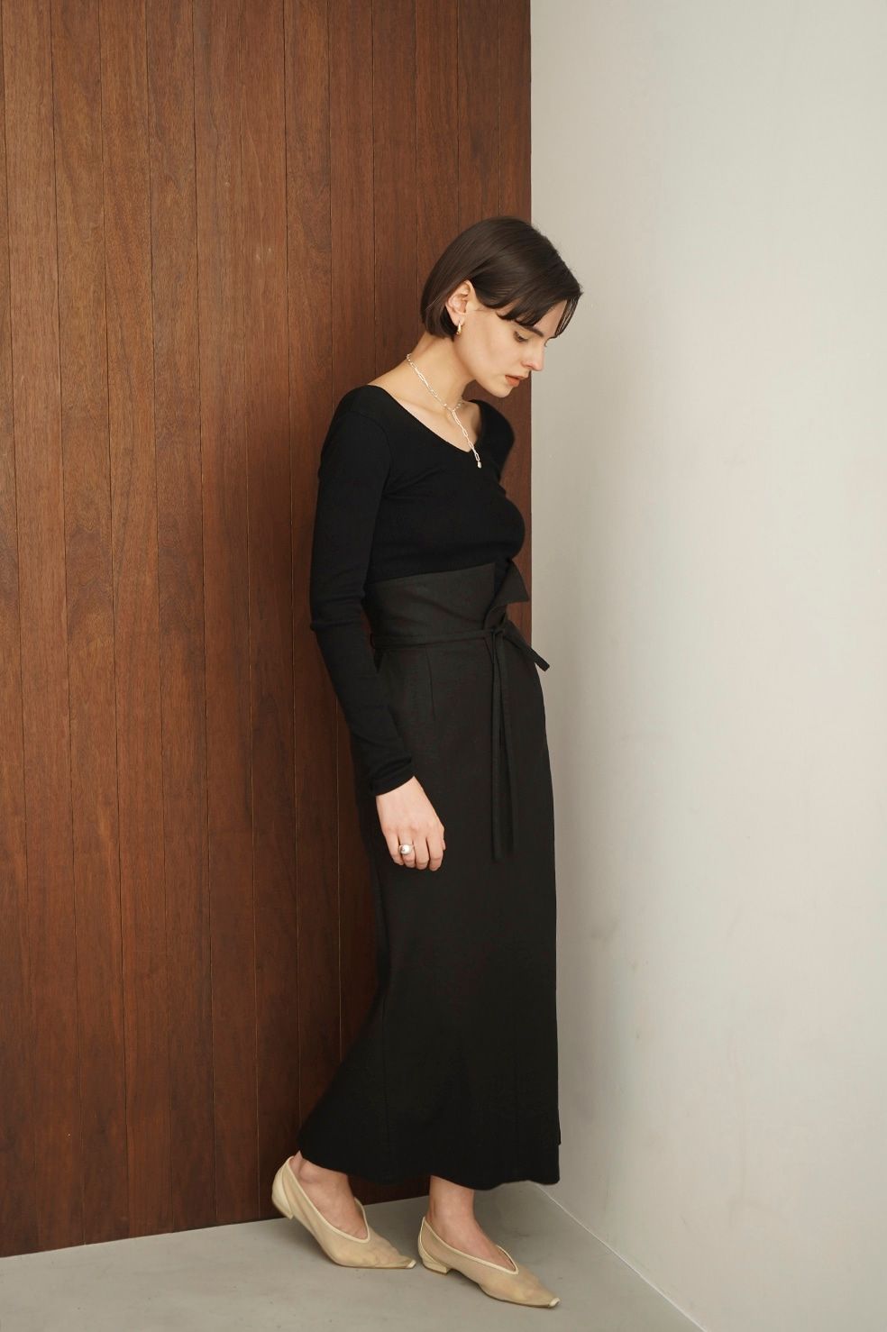 ハイウエストストレートスカート - 2WAY FOLD STRAIGHT SKIRT - BLACK