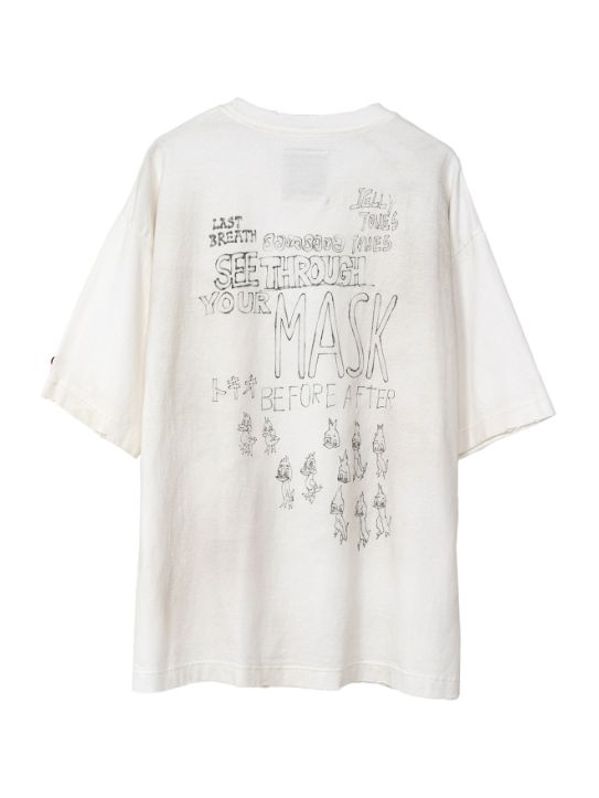 ダックプリントディストレスドTシャツ - Duck Printed Distressed T-shirt - WHITE
