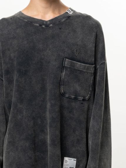 ブリーチド ワッフル ロング スリーブ Tシャツ - Bleached Waffle Long Sleeve T-Shirt (BLACK)