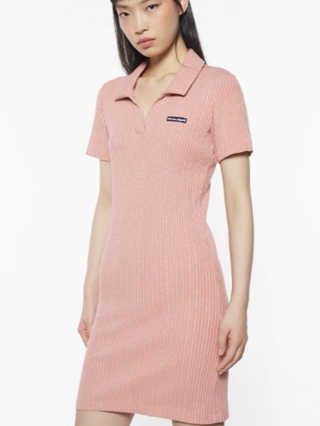 ポロドレス - HANDWRITING LABEL RIBBED POLO DRESS