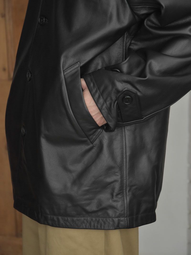 レザーカーコート -  LEATHER CAR COAT - BLACK
