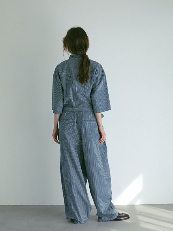 ハーフスリーブストライプオールインワン - NAVY