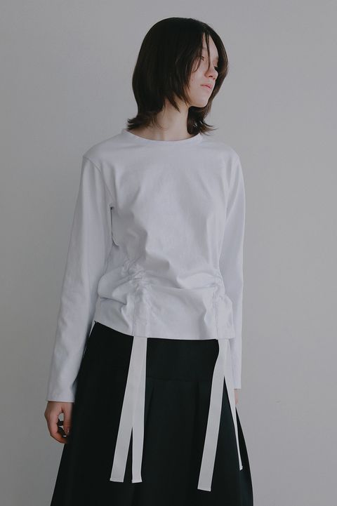 サイドリボントップス - SIDE RIBBON CUT TOPS (WHITE)
