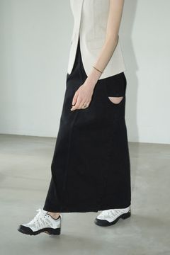 サークルカット レイヤード デニムスカート -  CIRCLE CUT LAYERED DENIM SKIRT - BLACK