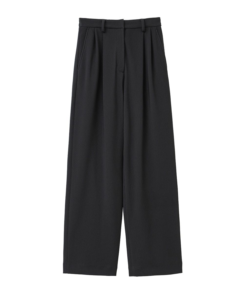 RIB STRIPE TUCK PANTS - BLACK