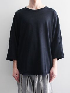 七分袖フットボールTシャツ - "QUARTER SLEEVE FOOTBALL TEE - Rayon plating jersey -" NAVY