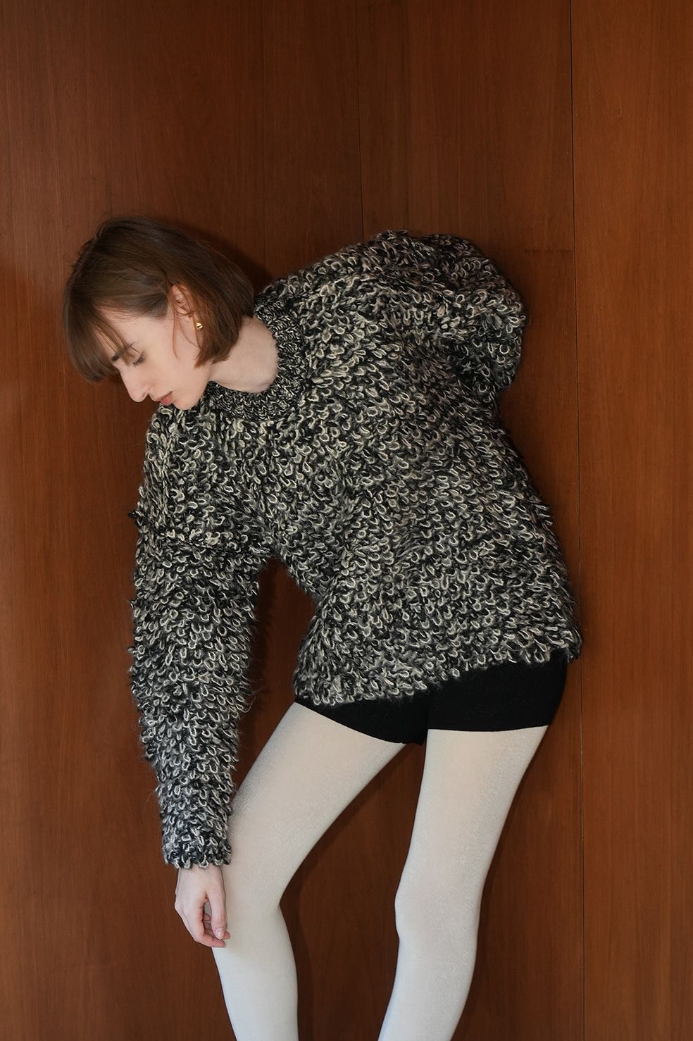 ミックス モヘア ニット トップス -  MIX LOOP MOHAIR KNIT TOPS - BLACK