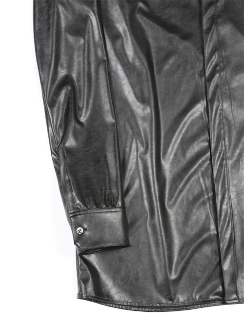 【JO1 川尻 蓮 着用】 ウォッシャブルライトフェイクレザーシャツ - Fake Leather Shirt - BLACK