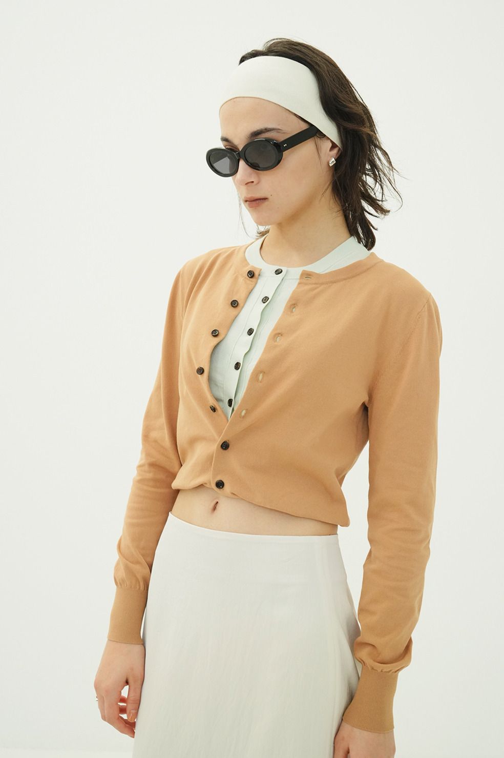 レイヤーニットカーディガン - W LAYERED KNIT CARDIGAN (BEIGE)