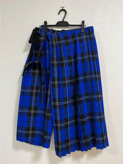 FOLD PLEATS PANTS BRITISH TARTAN - BLUE TARTAN