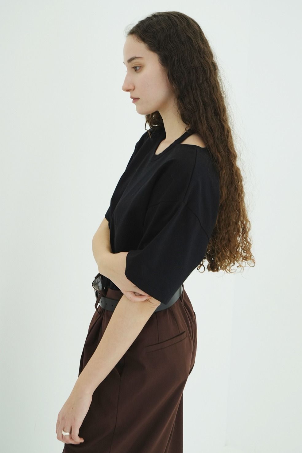 ダブルフェイストップス - W FACE NOTCHED RIB OVER TOPS (BLACK)