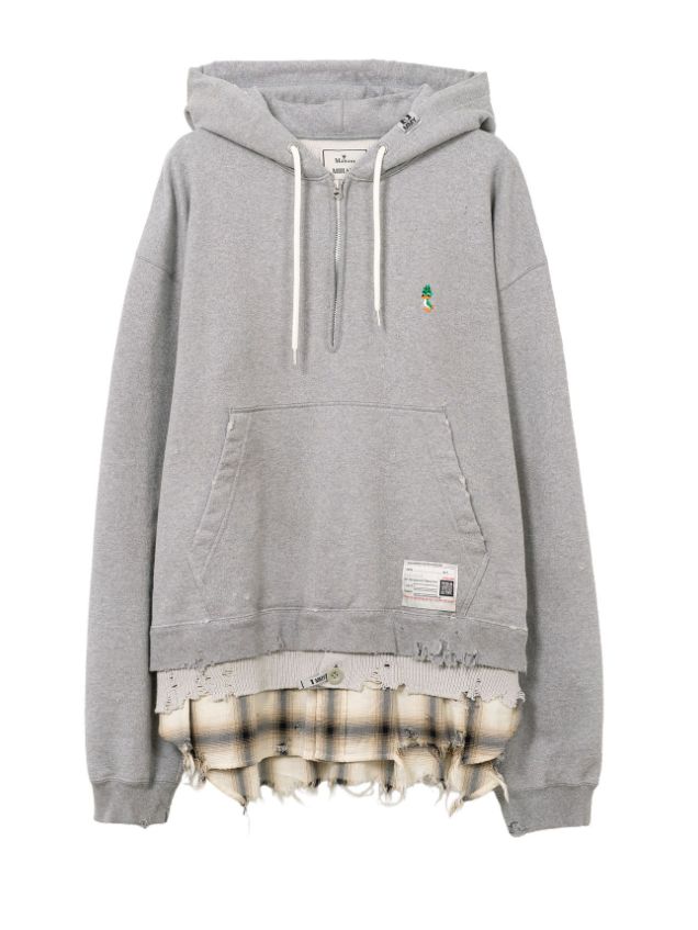 トリプル レイヤード ハーフジップ フーディー - Triple Layered Half-zip Hoodie (GREY)
