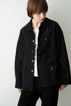 カーテンレース スリット シャツ - CURTAIN LACE SLIT SHIRT - BLACK