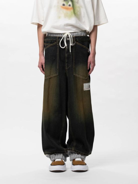スウェットパンツ コンバインドデニムパンツ - Sweat Pants Combined Denim Pants (INDIGO)