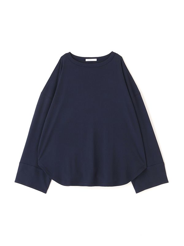 ボートネックカフスロンTee  (NAVY）