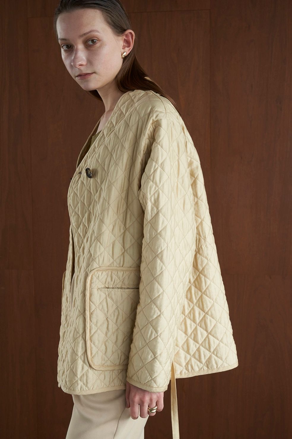 QUILTING NO COLLAR JACKET - YELLOW - 1 (S)