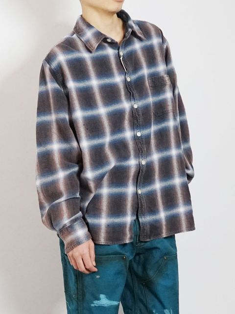 BLEACHED CHECK SHIRT - ブリーチ加工チェックシャツ - ブルー