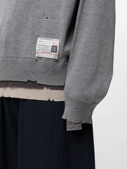 トリプルレイヤードニットプルオーバー - Triple Layered Knit Polo Sweater (GREY)