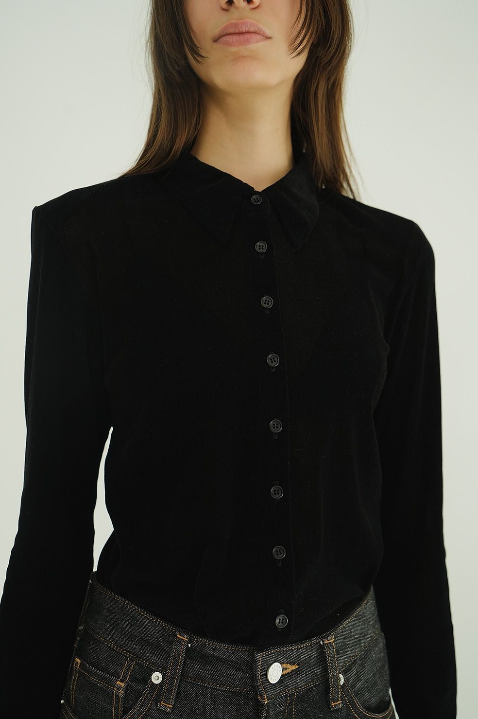 チュールフロッキーシャツ | TULLE FLOCKY SHIRTS (BLACK)