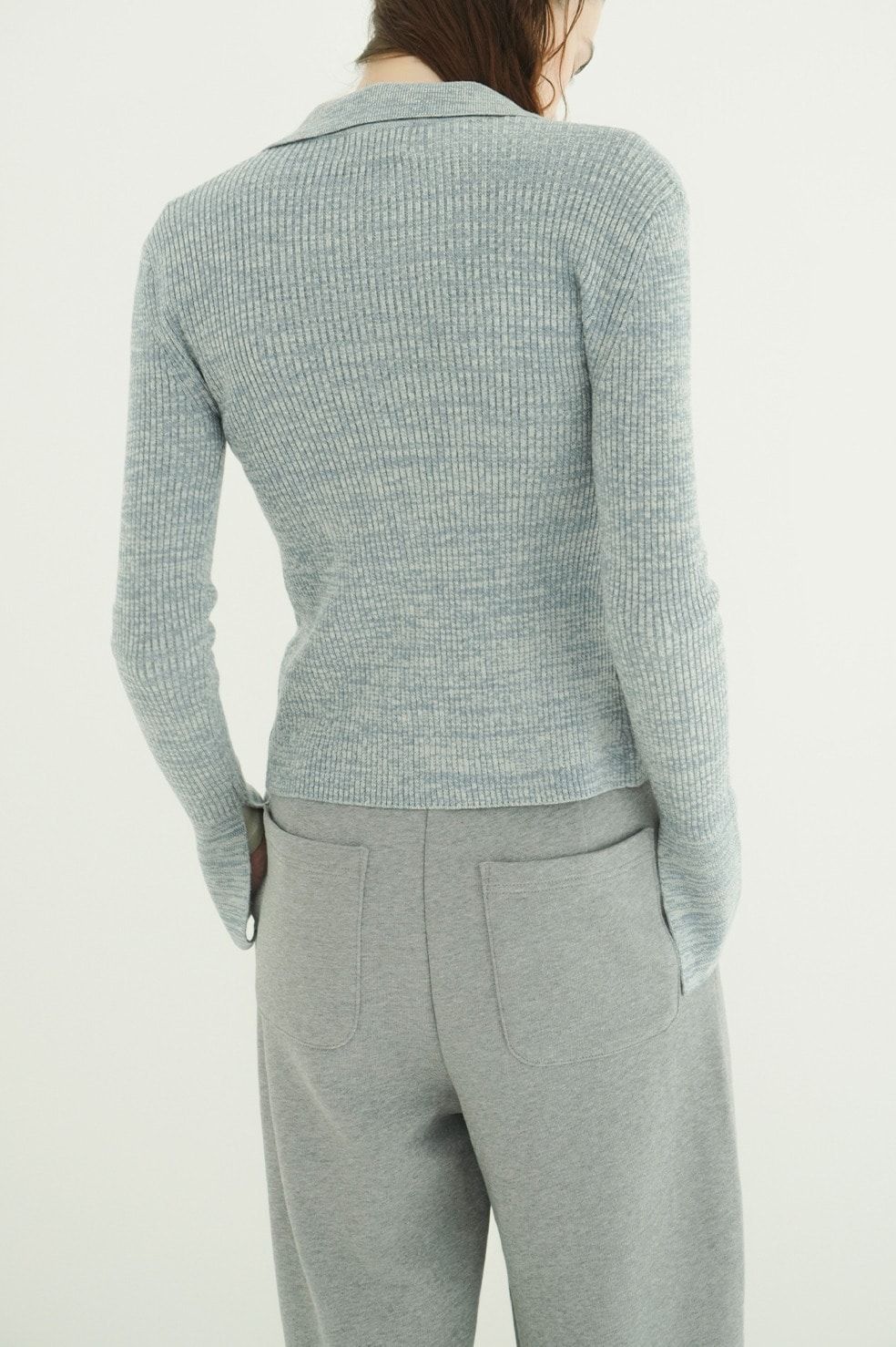 コンパクト ニットシャツ - COMPACT RIB KNIT SHIRTS (BLUE)