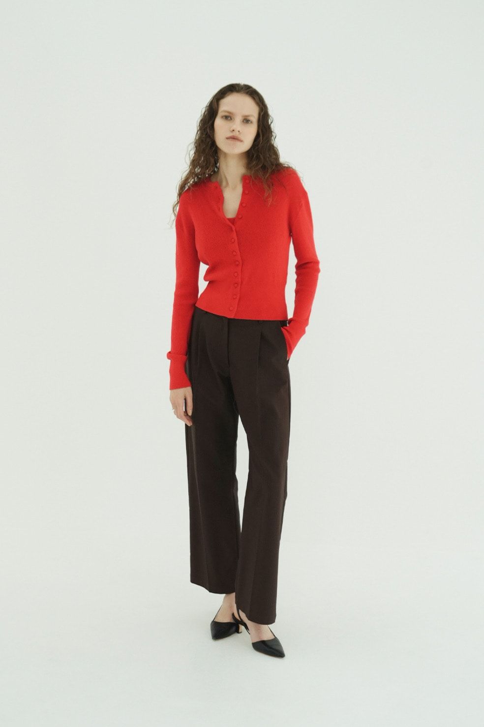 ニットカーディガン×タンクトップ セット -  BUTTON CARDIGAN TANK SET (RED)