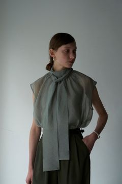 シアーリボンノースリーブトップス - SHEER RIBBON NO SLEEVE TOPS - MINT