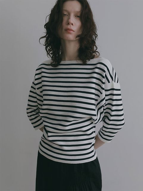 ボートネックニットプルオーバー （NAVY)