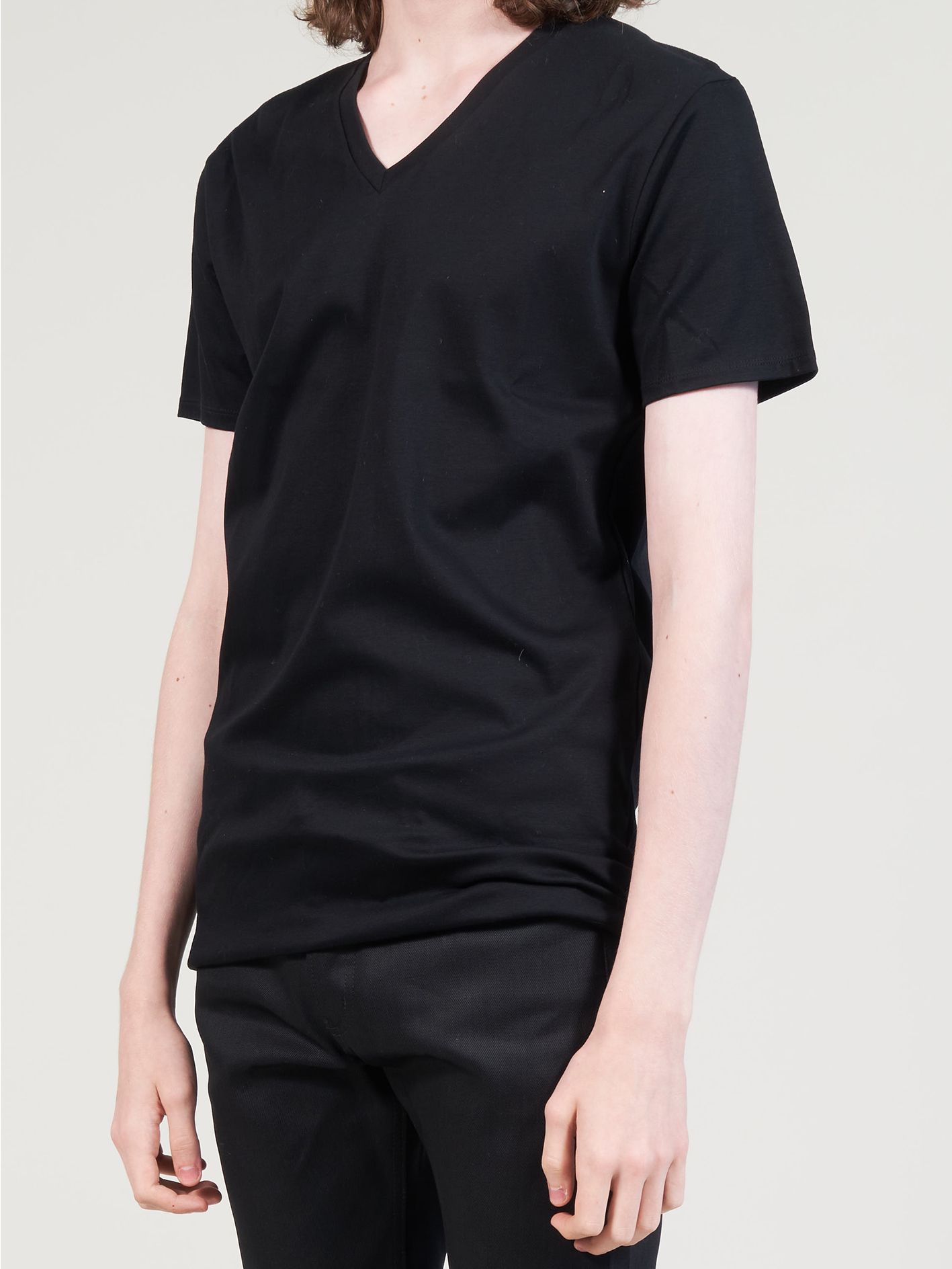 バイオシルケットスムースVネックTシャツ - V-Neck Pullover - BLACK