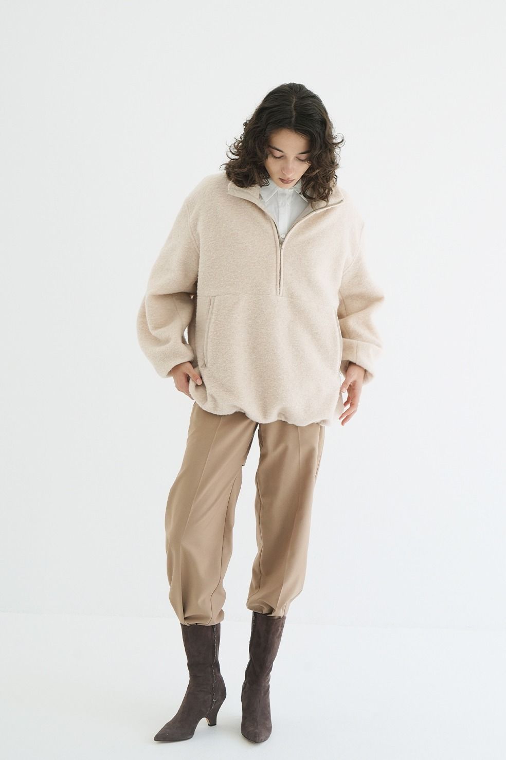 ハーフジップトップス - SLIVER HALF ZIP TOPS (IVORY)