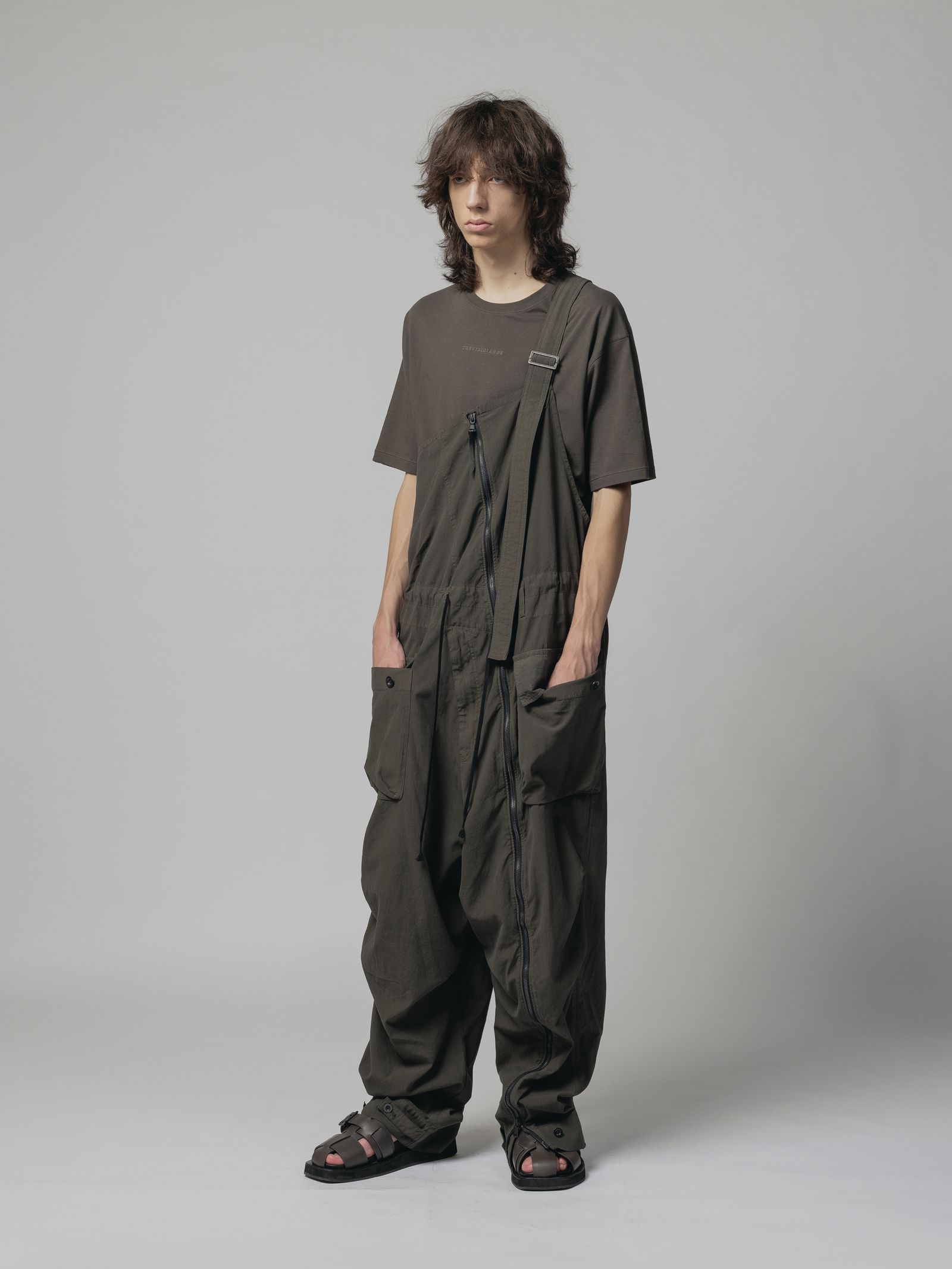 強撚ドライコットン オーバーオール - OLIVE DRAB