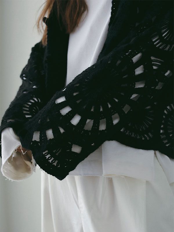 エンブロイダリーニットジャケット (BLACK)