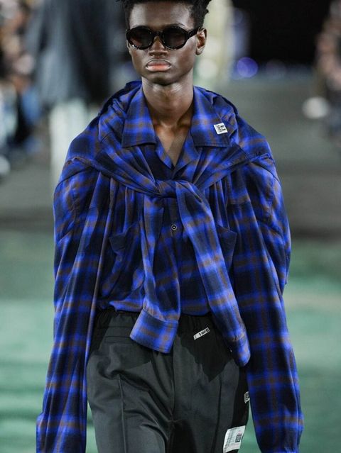 レイヤードチェックシャツ - Sleeve Layered Check Shirt (BLUE) A15SH083 Maison MIHARA YASUHIRO