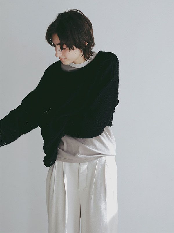 シアークロシェニットプルオーバー - BLACK
