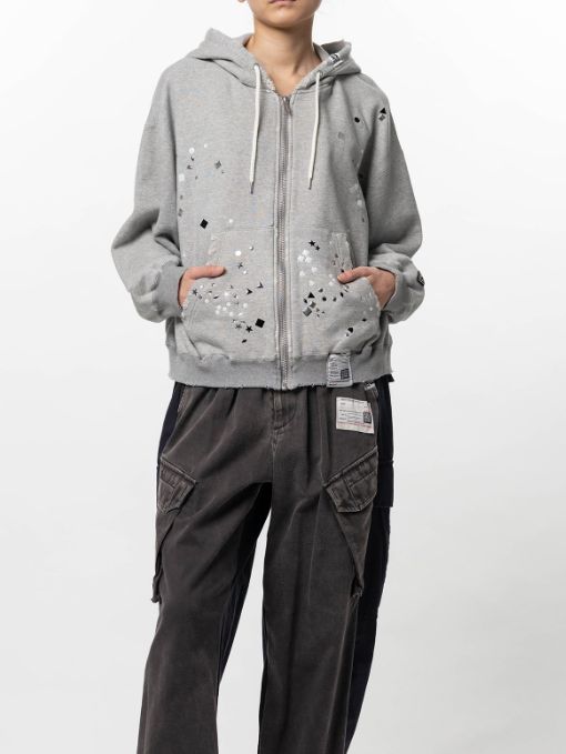 【レディース】エンベリッシュド ジップアップ フーディー｜Embellished Zip-up Hoodie - GREY