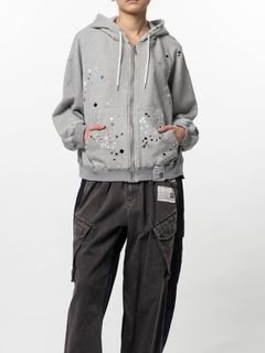 【レディース】エンベリッシュド ジップアップ フーディー｜Embellished Zip-up Hoodie - GREY