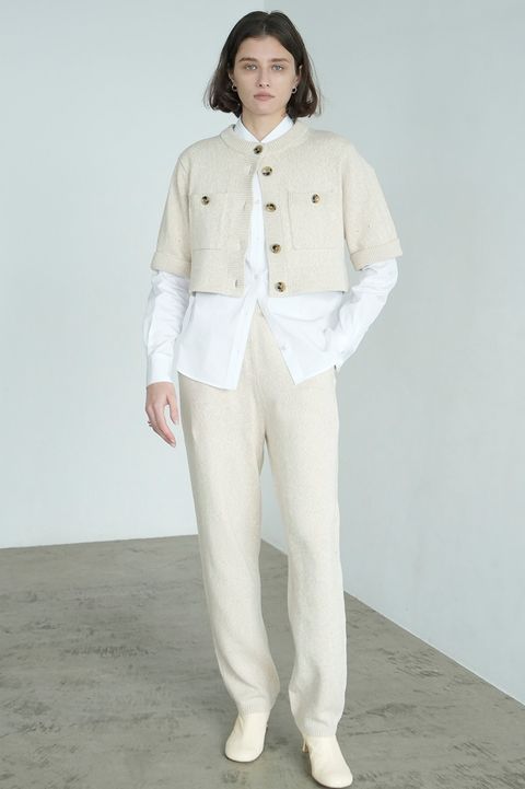 カーディガン - ニットパンツセット / HALF SLEEVE KNIT TOPS & PANTS SET -IVORY