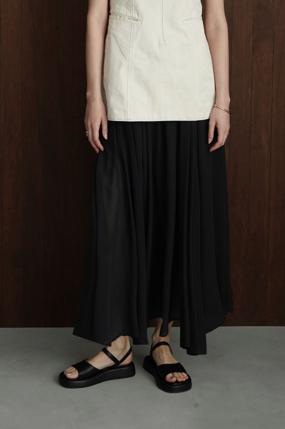 CLANE - シアー スリット スカート - SHEER SLIT SKIRT - BLACK