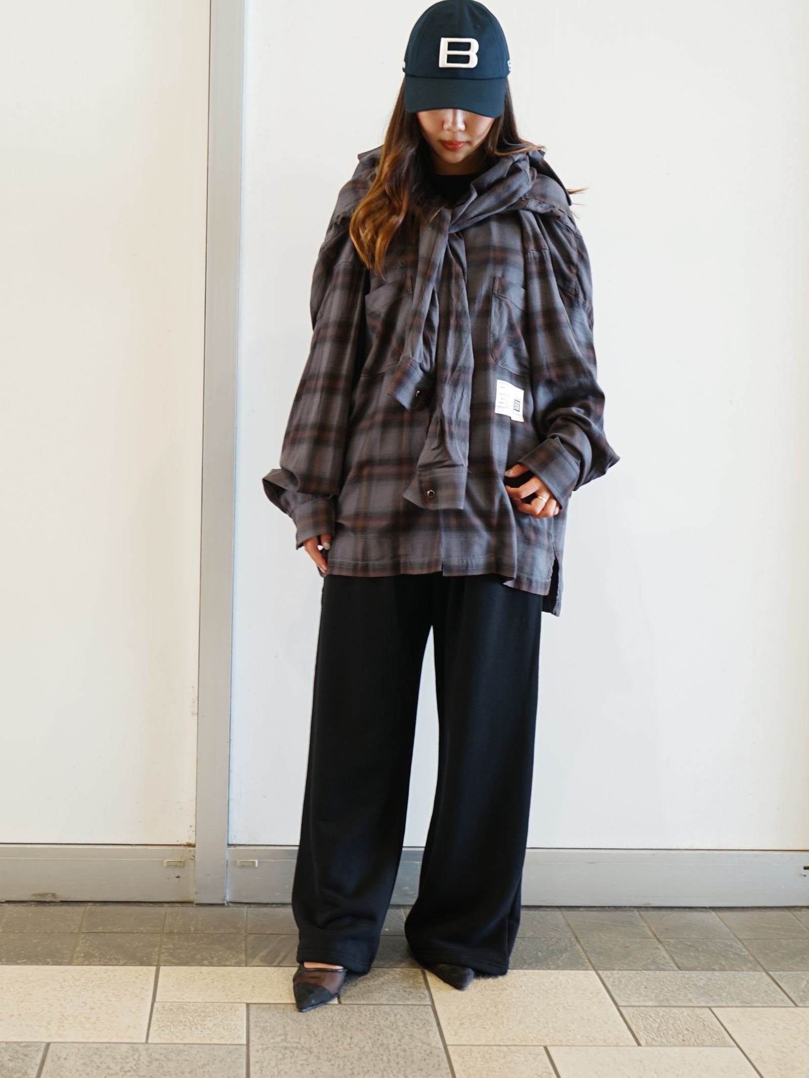 レイヤードチェックシャツ - Sleeve Layered Check Shirt (DARK GRAY)