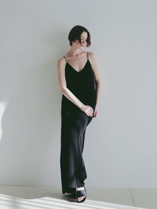 キャミソールニットオールインワン - BLACK